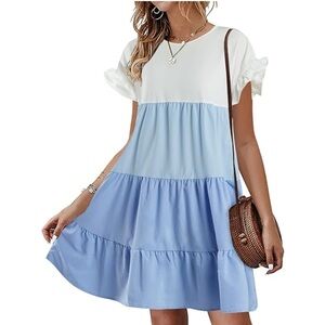 - Blue and White Tiered Babydoll Dress size medium